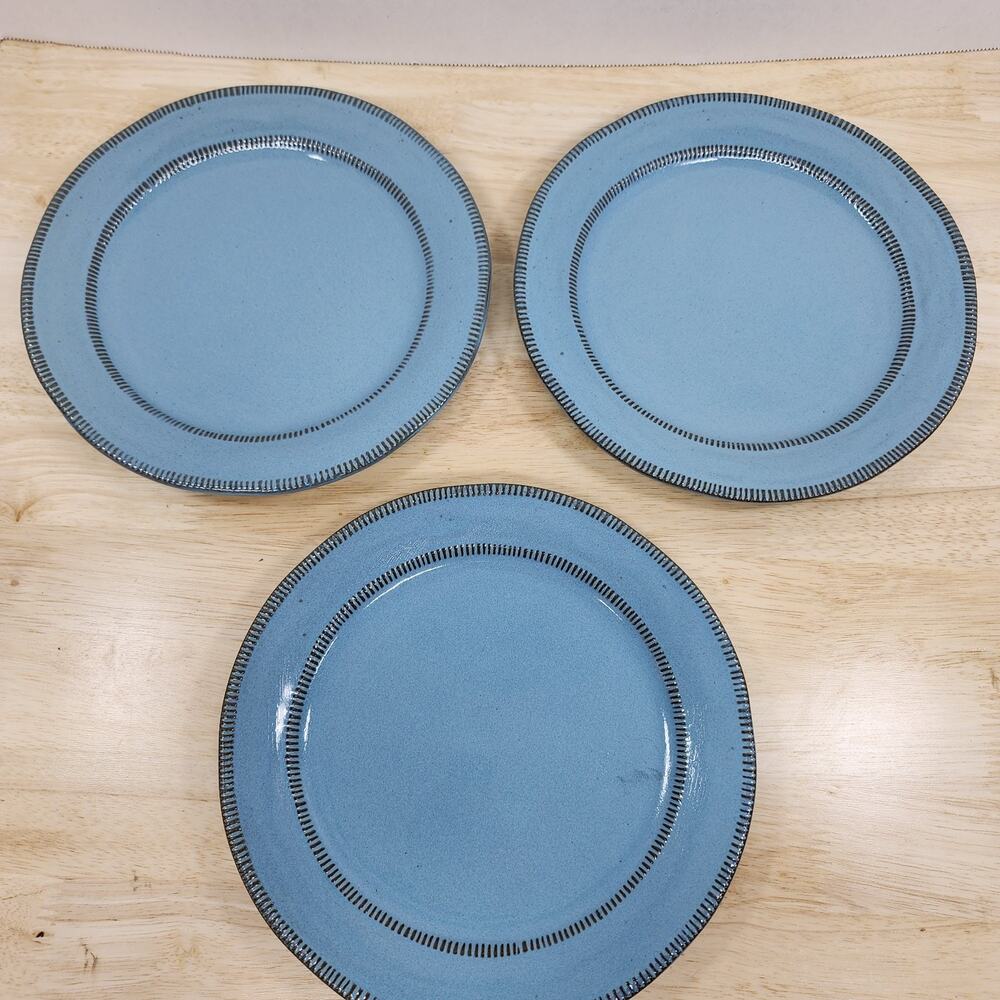 Laurie Gates Valencia Teal Blue Salad Plates – Set of 3 – 8.75” Stoneware Terra